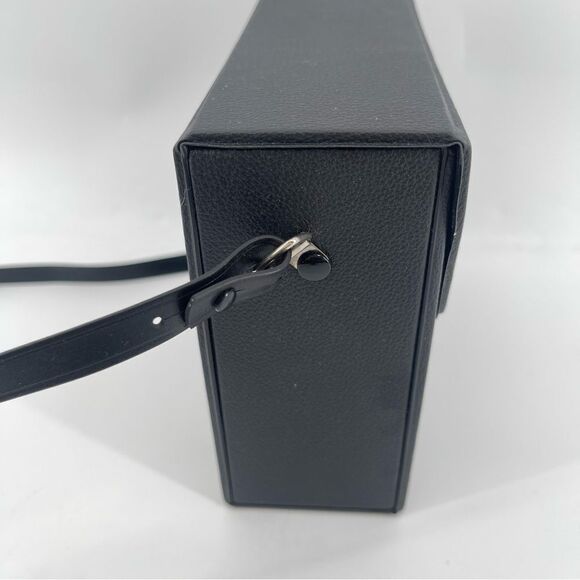 Vintage Black Faux Leather Structured Push Lock Binoculars Crossbody Case Bag - Picture 4 of 11